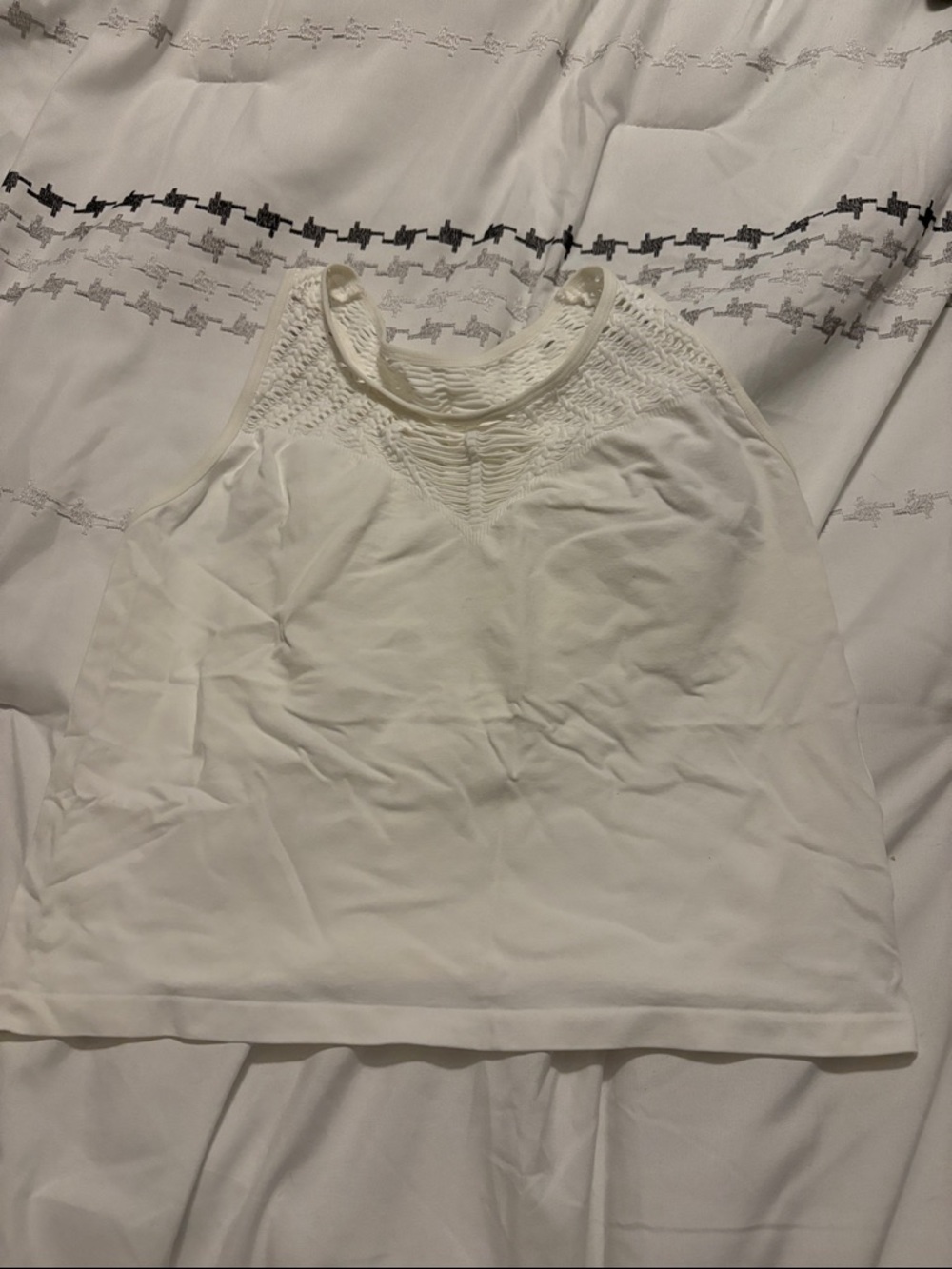 Women's Buckle White Crochet Yoke Tank Top M/L